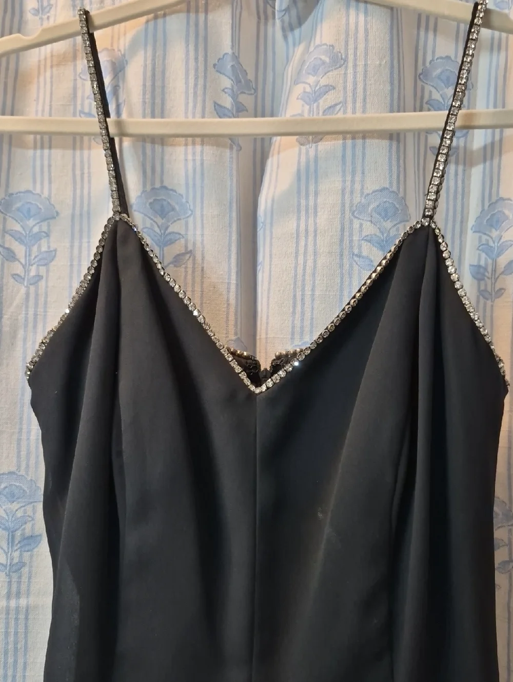 E Francis Rhinestone spaghetti strap Trim Evening Party Black Mini Dress Sz 8